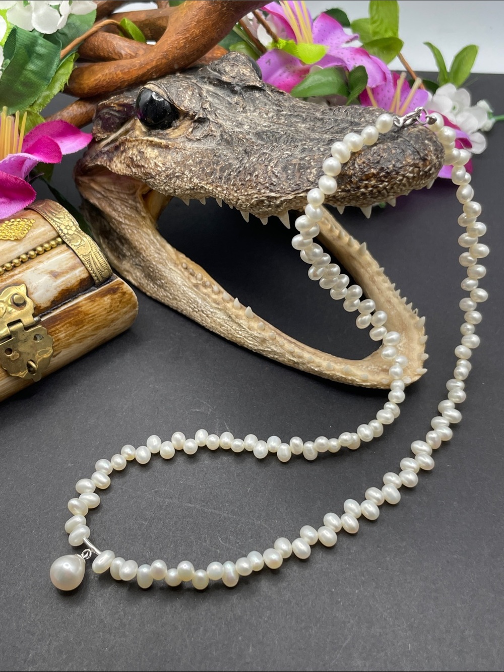 Freshwater pearl beaded necklace with 925 findings D23